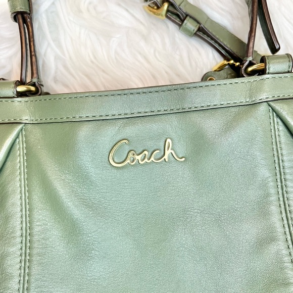 Coach East West Green Leather Tote Shoulder Bag - Picture 11 of 13